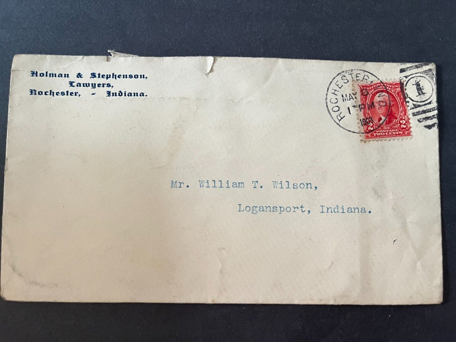 1903 Lawyers Holman & Stephenson Rochester Indiana Logansport Flag Cancel Cover