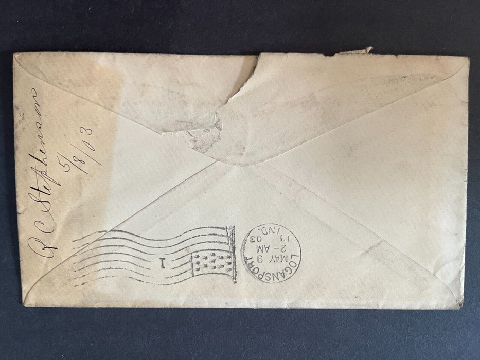 1903 Lawyers Holman & Stephenson Rochester Indiana Logansport Flag Cancel Cover