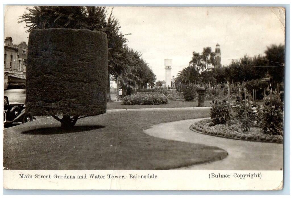 c1940's Main Street Gardens Water Tower Bairnsdale Australia RPPC Photo Postcard