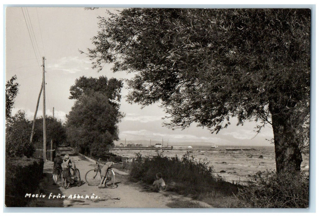 c1950's Kids Using Mountain Bikes Motiv from Abbekas Sweden RPPC Photo Postcard