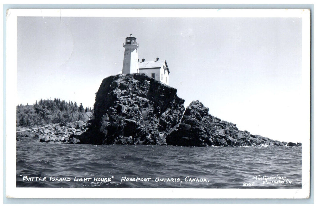1961 Battle Island Lighthouse Canada 8 Cents Postage Due RPPC Photo Postcard