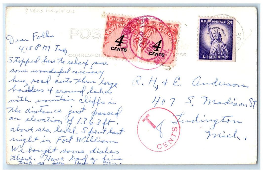 1961 Battle Island Lighthouse Canada 8 Cents Postage Due RPPC Photo Postcard