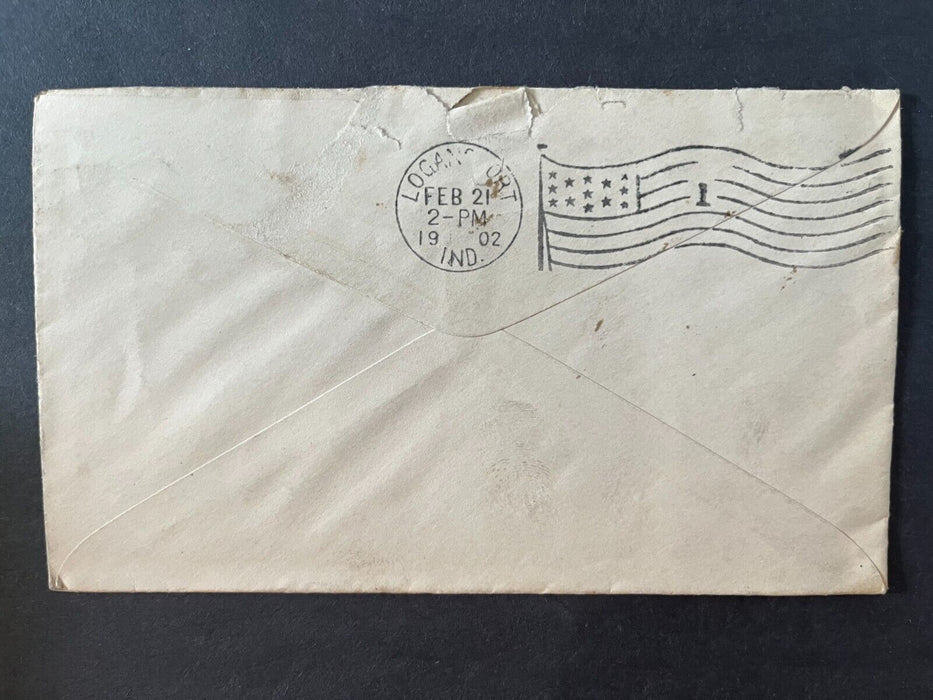 1902 Mr. Wilson Woodville Kentucky Logansport Indiana Flag Cancel 2 Cent Cover