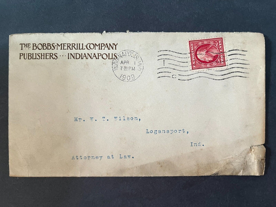 1909 The Bobbs Merrill Company Indianapolis Indiana Logansport Flag Cancel Cover