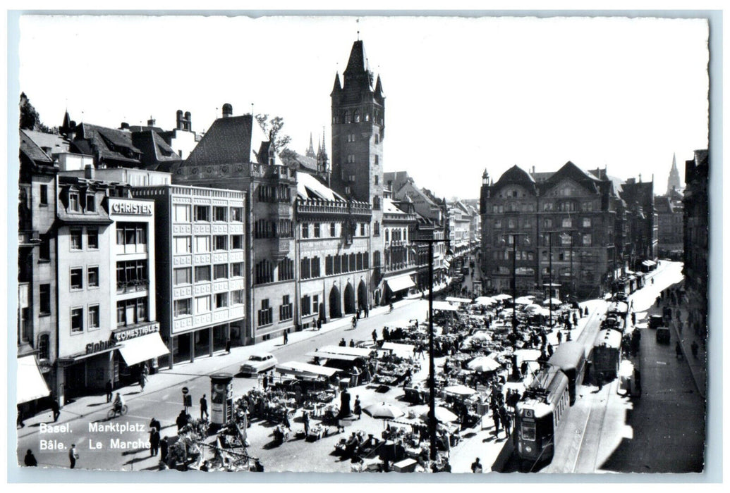 c1950's Basel Marketplace Bale Le Marche Switzerland RPPC Photo Postcard