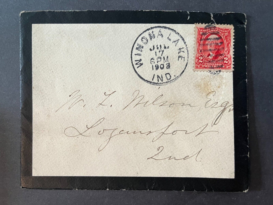 1903 Mr. Wilson Winona Lake Indiana Logansport Duplex Cancel 2 Cent Cover