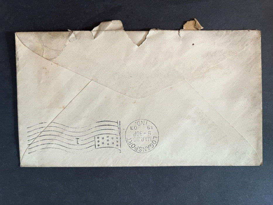 1903 Reno Elwood Indiana Logansport Flag Cancel 2 Cent Cover