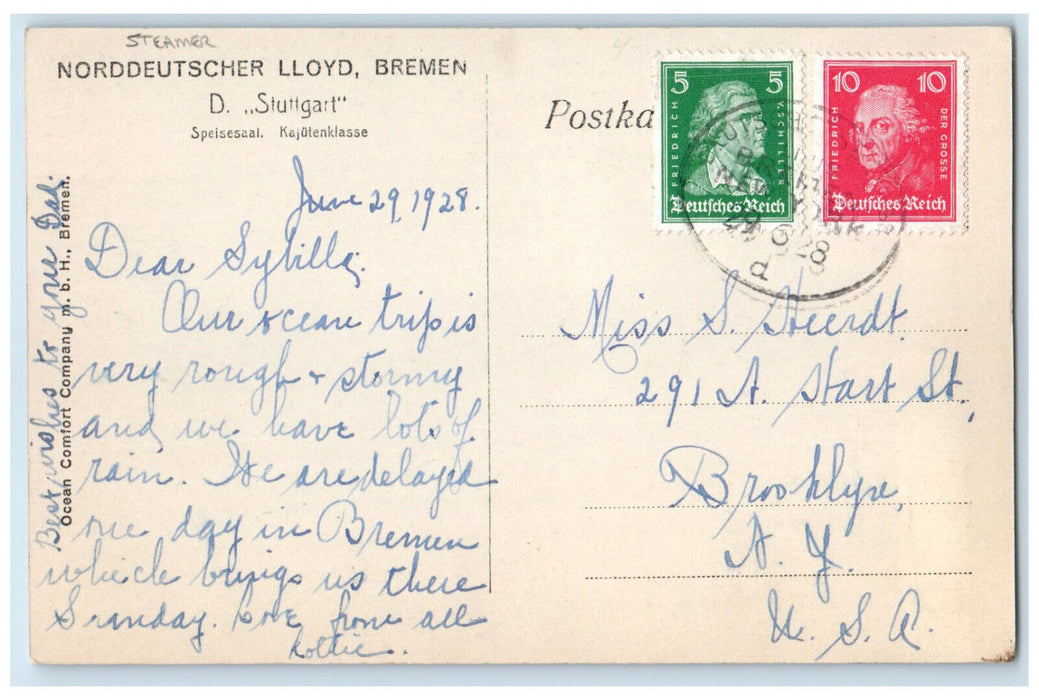 1928 Steamer Dining Cabin Norddeutscher LLoyd Germany RPPC Photo Postcard