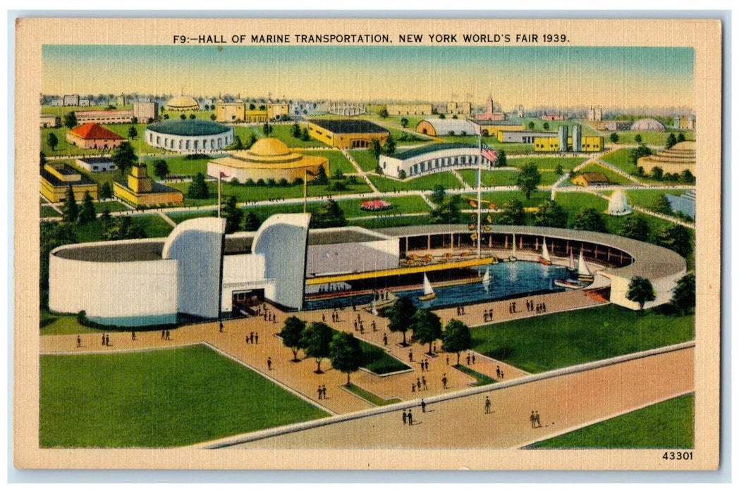 1939 New York World's Fair Hall Of Marine Transportation Pool Vintage Postcard