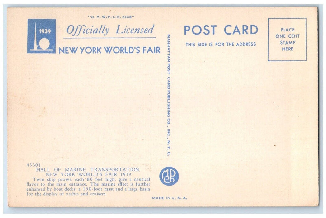 1939 New York World's Fair Hall Of Marine Transportation Pool Vintage Postcard