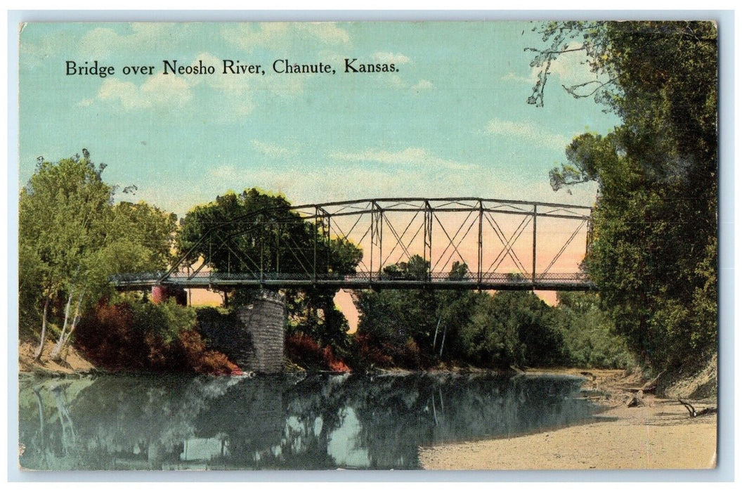 c1910's View Of Bridge Over Neosho River Chanute Kansas KS Antique Postcard