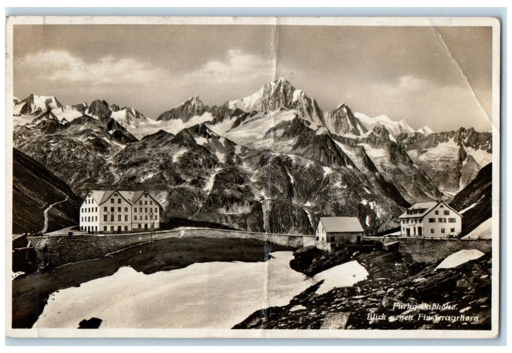 1937 View Toward Finsteraarhorn Furrko Pass High Switzerland RPPC Photo Postcard