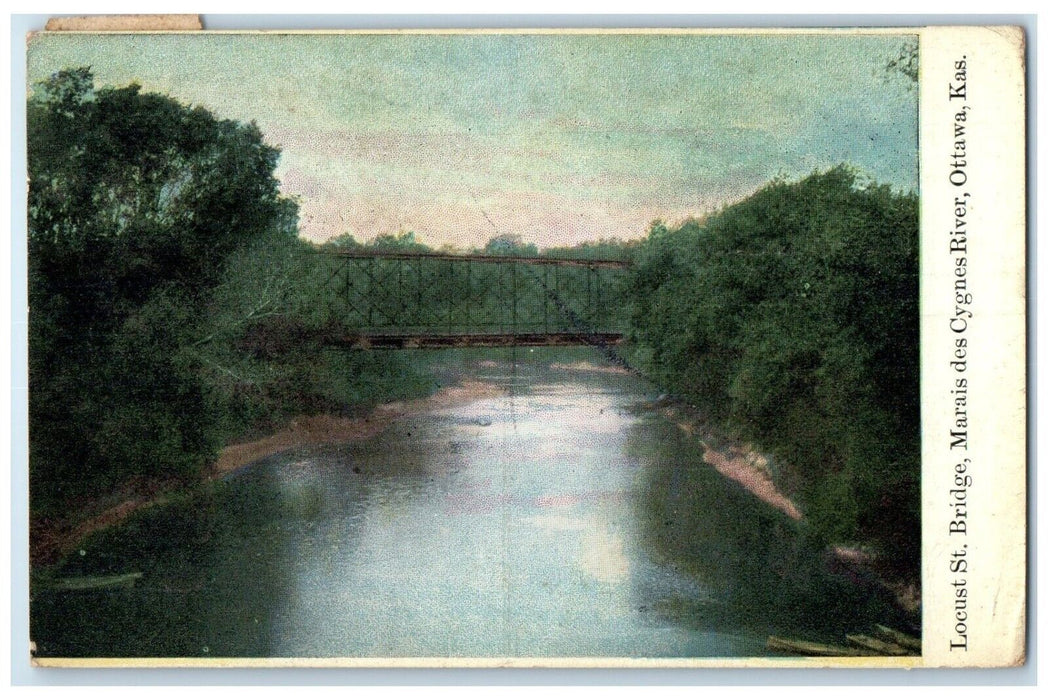 1912 Locust St. Bridge Marais Des Cygnes River Ottawa Kansas KS Antique Postcard