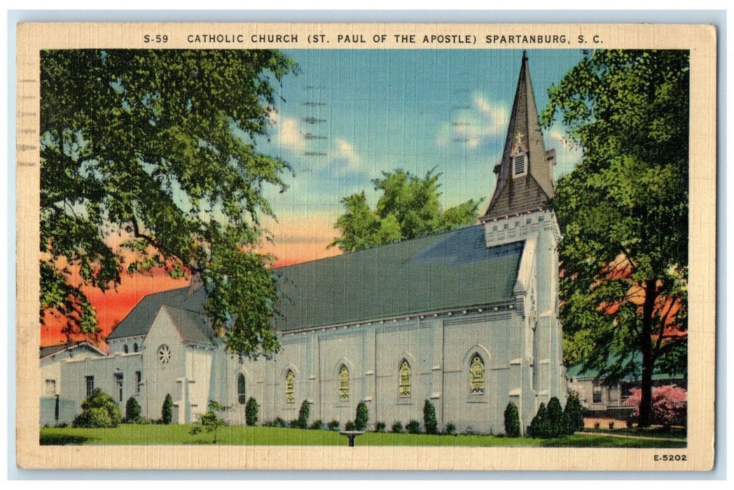 1943 Catholic Church St. Paul Of The Apostle Spartanburg SC Detroit MI Postcard