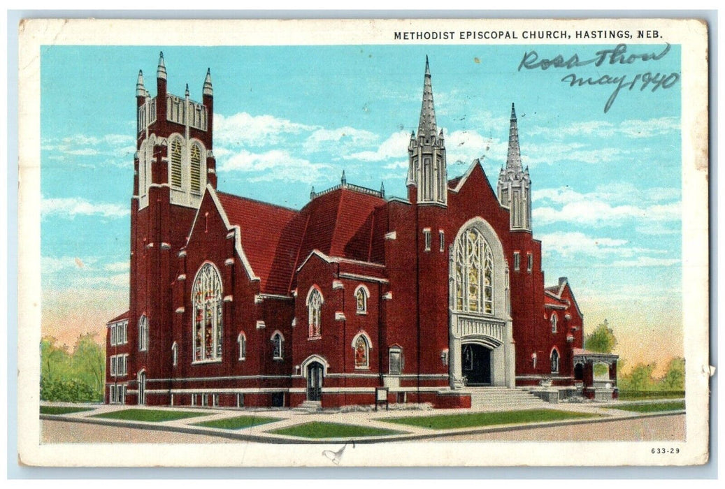 1938 Methodist Episcopal Church Street View Hastings Nebraska NE Postcard