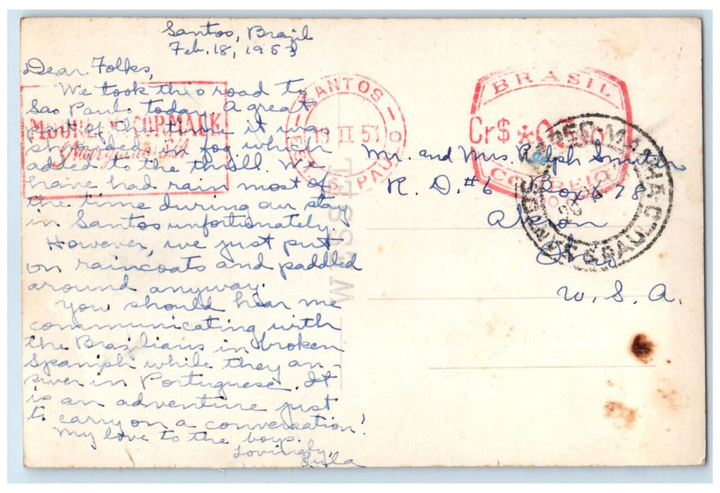 1953 Via Ancheta São Paulo Brazil Posted Vintage RPPC Photo Postcard