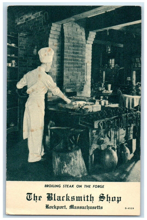 The Blacksmith Shop Chef Broiling Steak Rockport Massachusetts MA Postcard