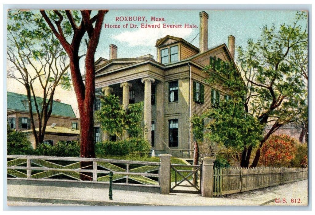 1908 Home Of Dr. Edward Everette Hale Roxbury Massachusetts MA Antique Postcard