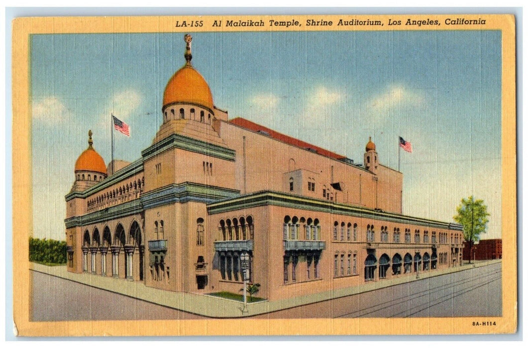 1952 Al Malaikah Temple Shrine Auditorium Road Los Angeles California Postcard