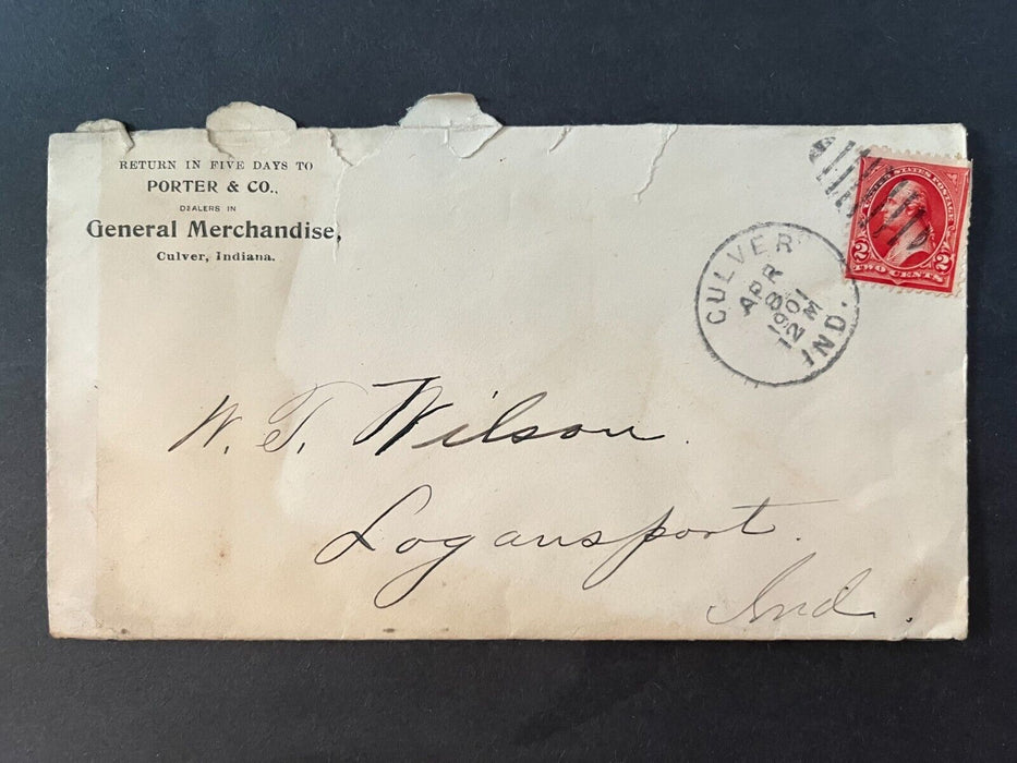 Poter & Co. General Merchandise Culver Indiana Logansport Duplex Cancel Cover