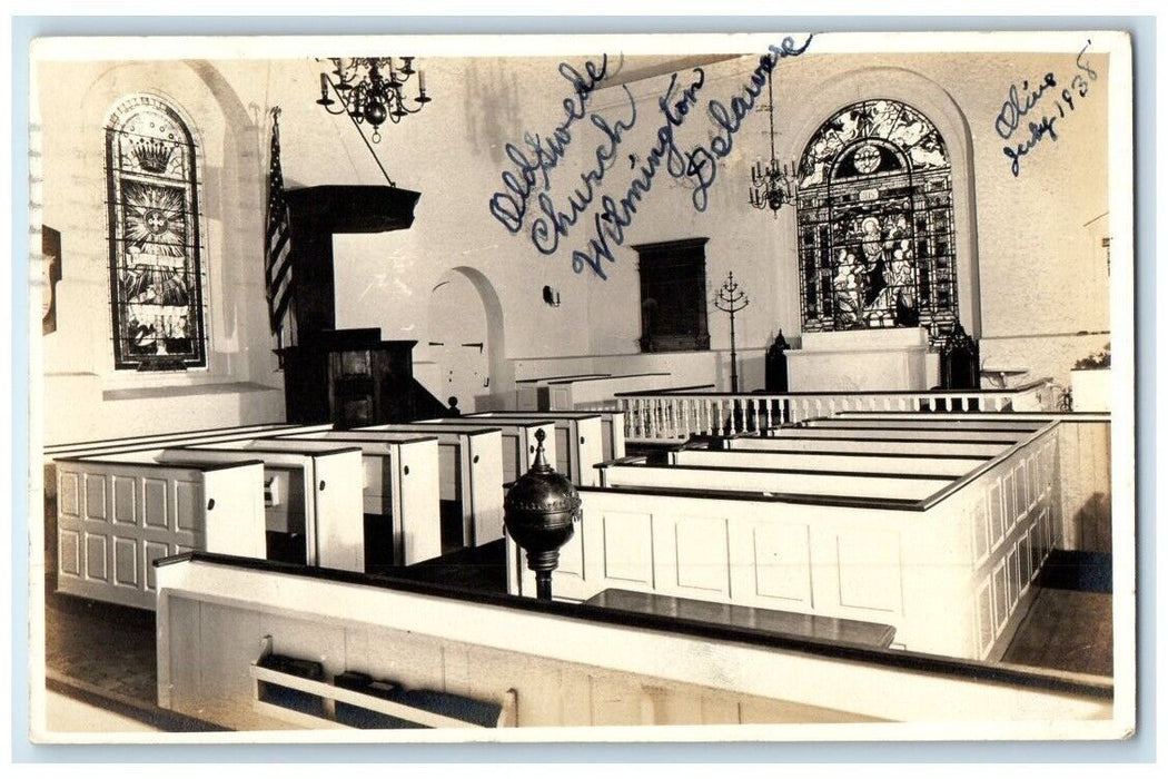 1938 Old Swedish Church Interior View Wilmington Delaware DE RPPC Photo Postcard