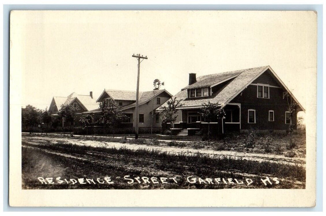 1924 Residence Street Windmill View Garfield Kansas KS RPPC Photo Postcard