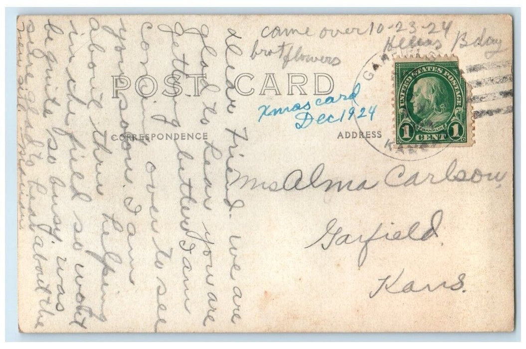 1924 Residence Street Windmill View Garfield Kansas KS RPPC Photo Postcard