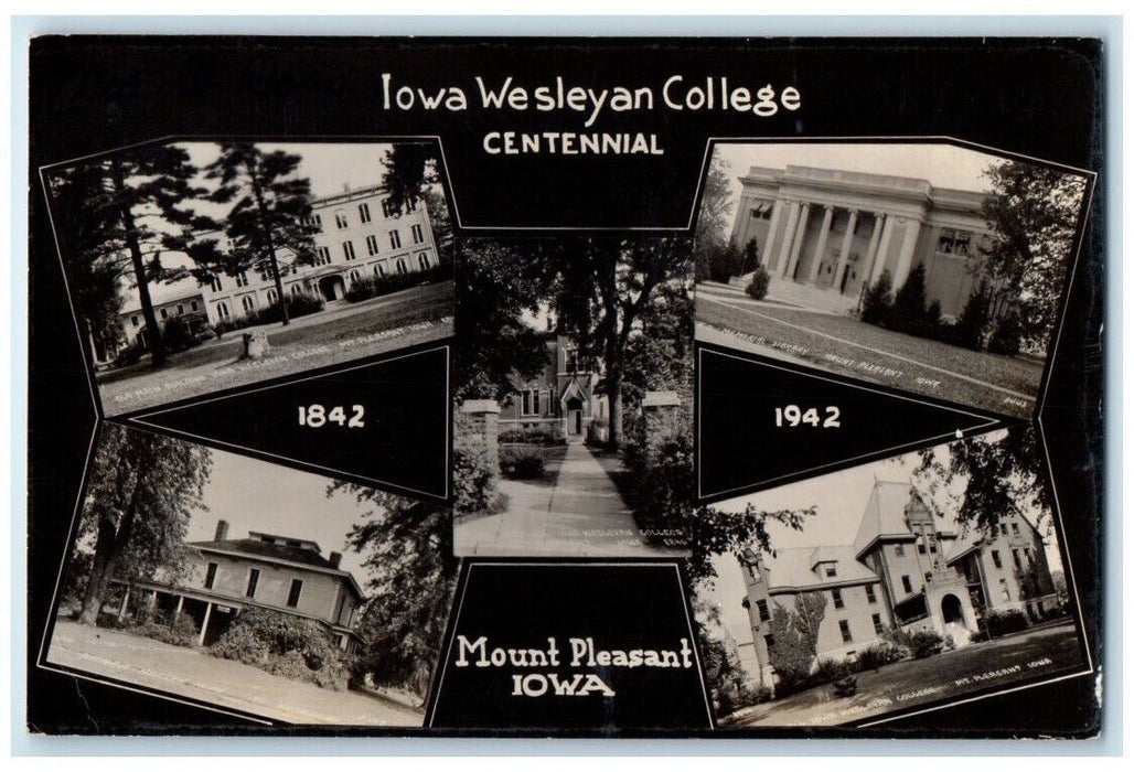 1942 Wesleyan College Centennial Multiview Mount Pleasant IA RPPC Photo Postcard