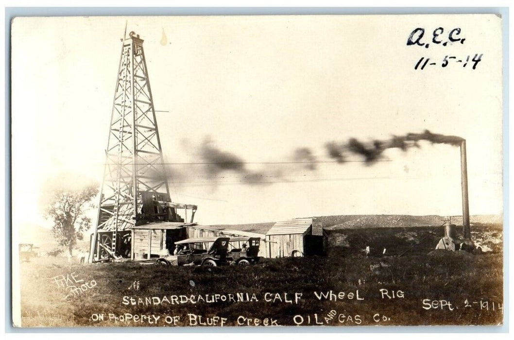 1914 Bluff Creek Oil & Gas Co. Wheel Rig Pike California CA RPPC Photo Postcard