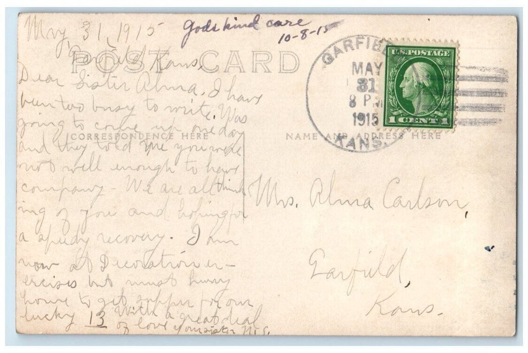 1915 Residence Home Street View Garfield Kansas KS RPPC Photo Posted Postcard