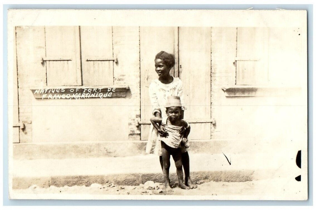 c1918 Children Boy Girl Fort De France Martinique Caribbean RPPC Photo Postcard