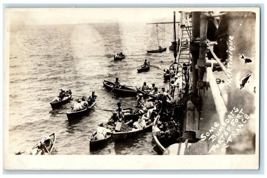 c1918 Bumboats Port Of Fort De France Martinique Caribbean RPPC Photo Postcard