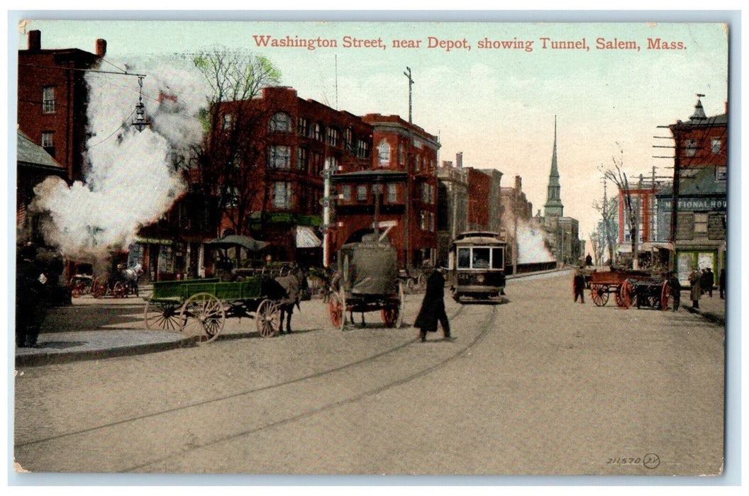 1911 Washington Street Near Depot Showing Tunnel Salem Massachusetts MA Postcard