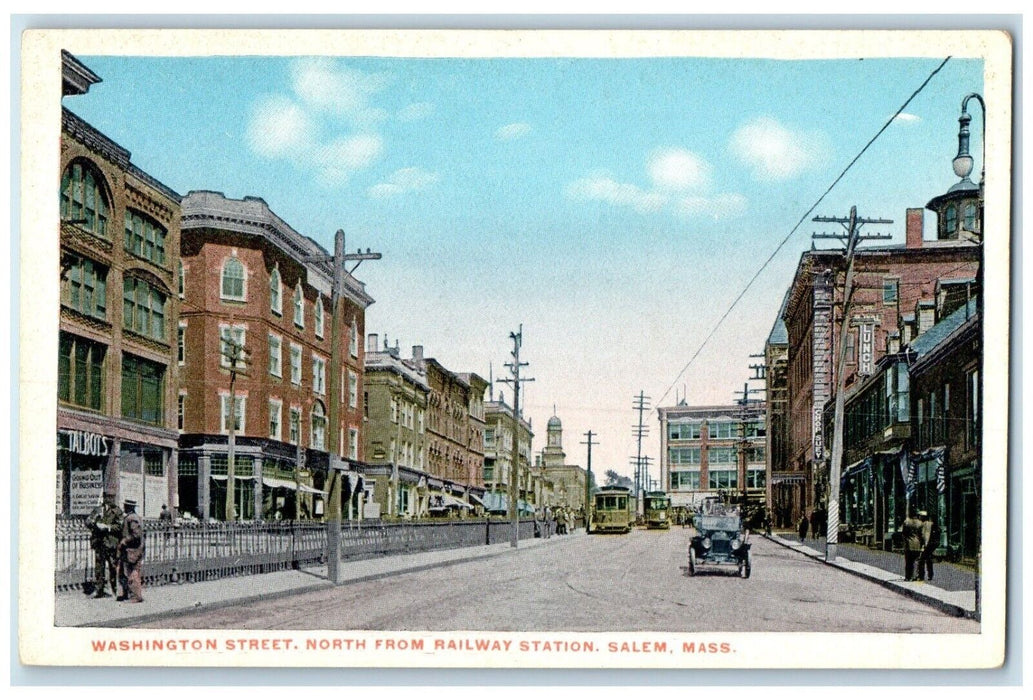 Washington Street North From Railway Station Trolley Cars Salem MA Postcard