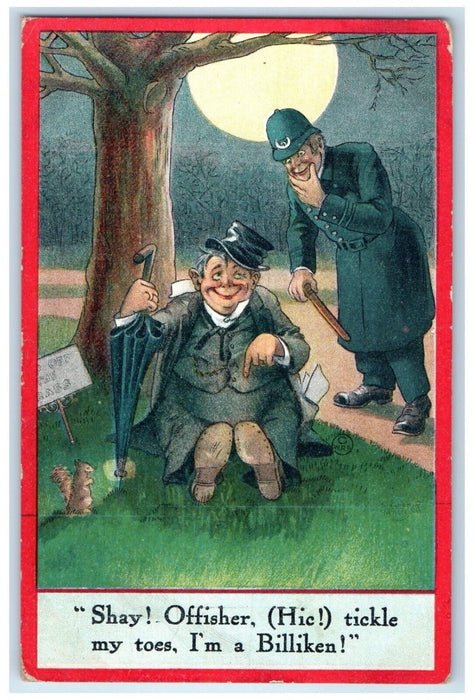 1911 Billikin Drunk Police Squirrel Hutchinson Kansas KS Posted Antique Postcard