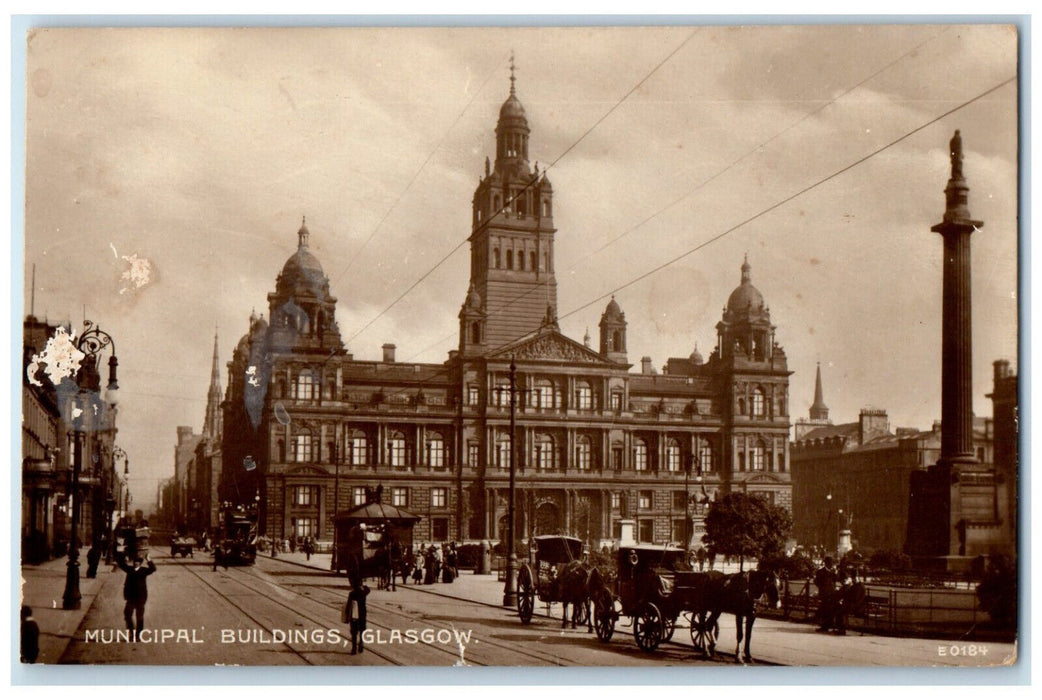 1923 Municipal Buildings Glasgow Scotland Horse Carriage RPPC Photo Postcard