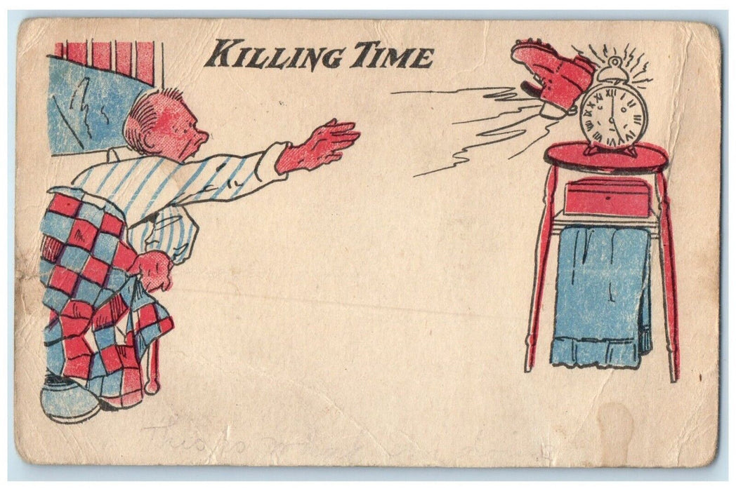 1909 Man Killing The Time Clock Alarming Willow Lake South Dakota SD Postcard