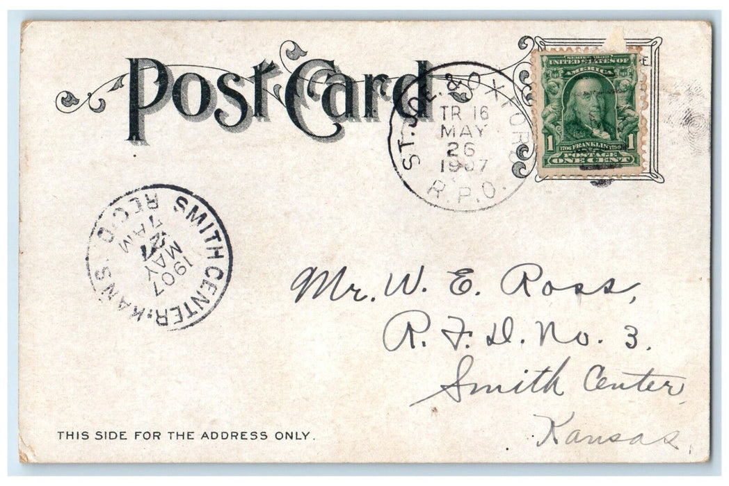 1907 I am Pushed For Money Anthropomorphic Sun Smith Center Kansas KS Postcard