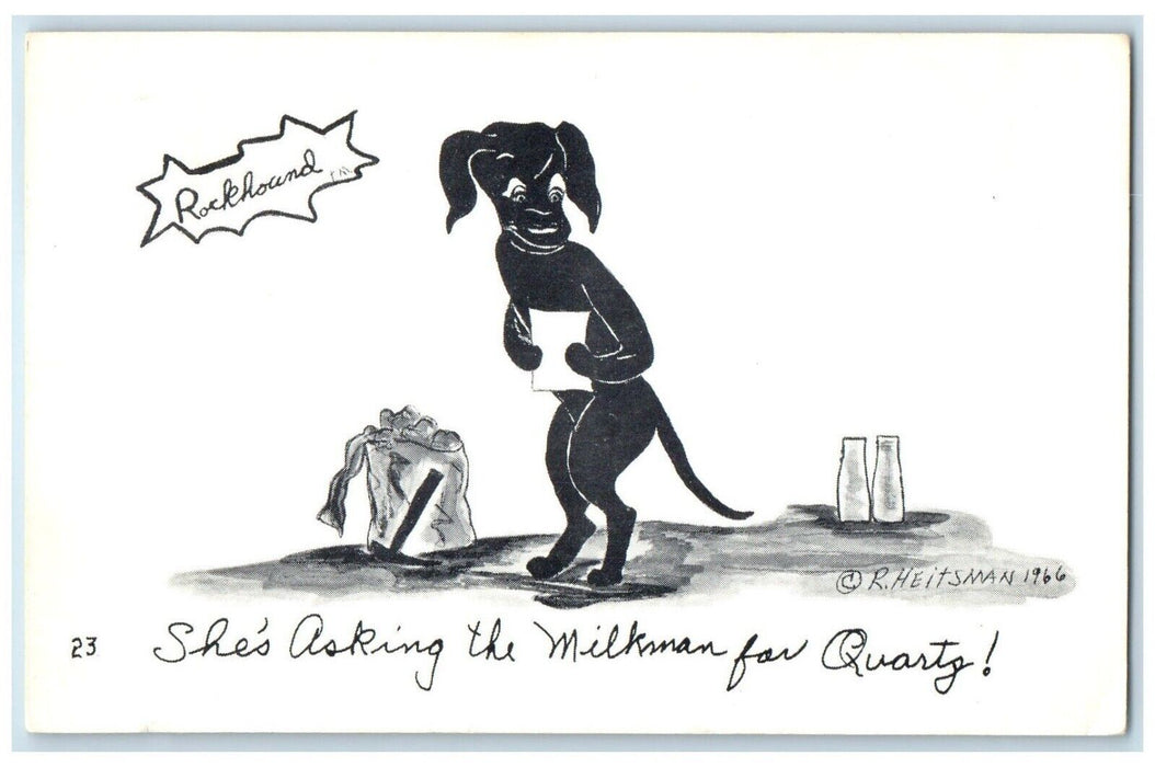 1967 Rockhound Dog She's Asking The Milkman Quartz San Jose CA Vintage Postcard