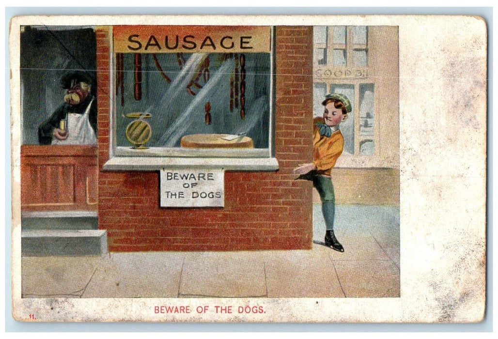 c1910's Sausage Beware Of The Dogs Wichita Kansas KS Posted Antique Postcard