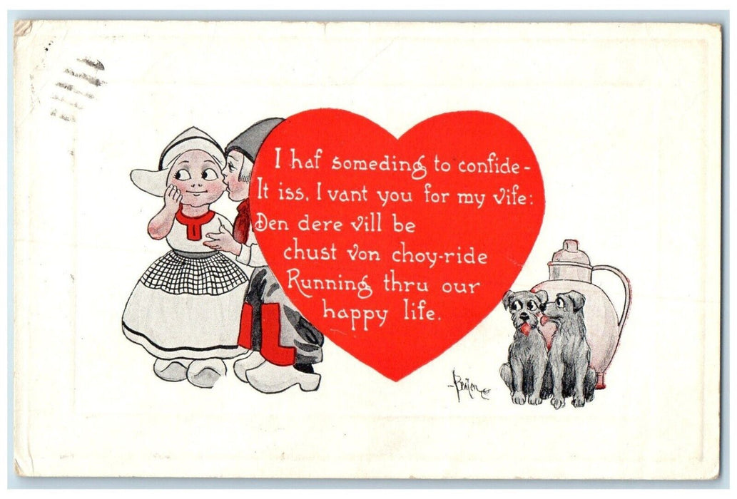 1916 Valentine Dutch Kids Dogs Big Heart Smith Center Kansas KS Gibson Postcard