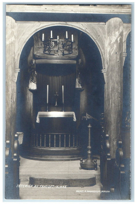 c1940's Interior Of Fantoft Church Bergen Norway Unposted RPPC Photo Postcard