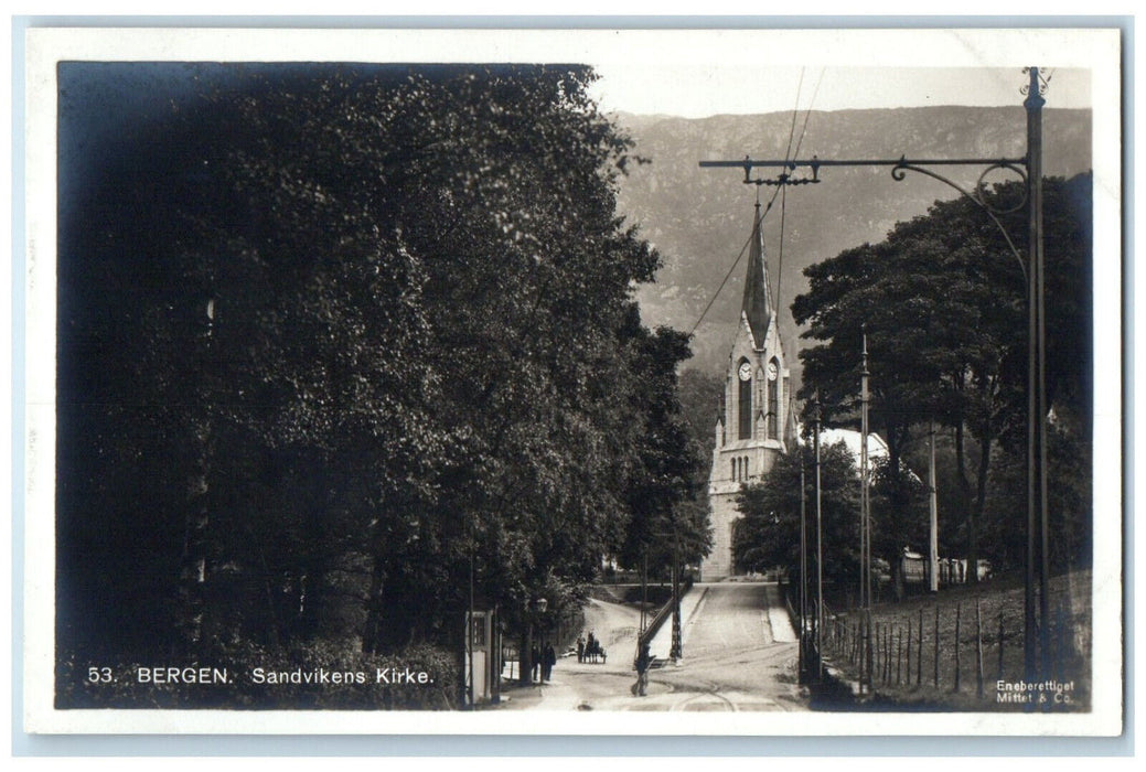 c1920's Sandvikens Church Bergen Norway Antique RPPC Photo Postcard