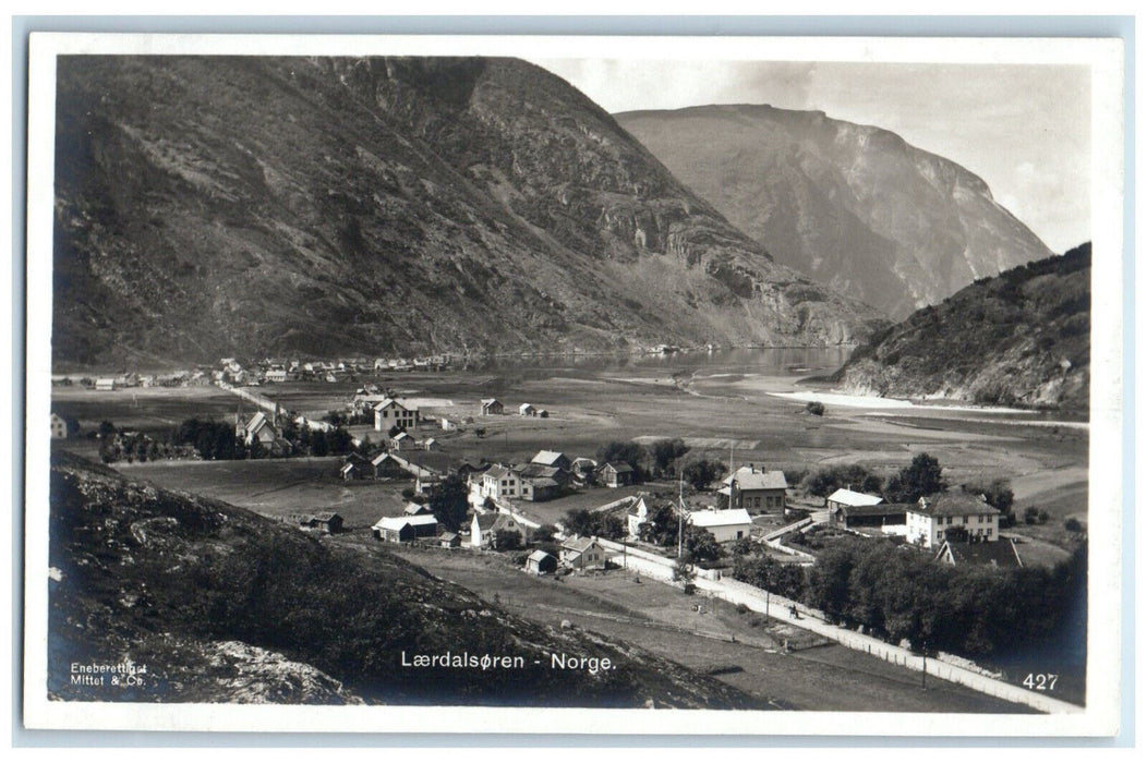 c1940's Houses Mountains Road View Laerdalsoren Norway RPPC Photo Postcard