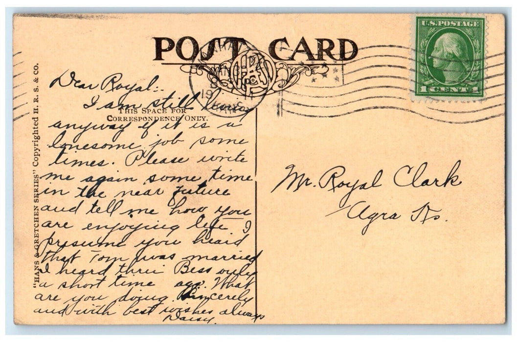 1914 Dutch Kids Crying Duck Boat Seward Manhattan Kansas KS Antique Postcard