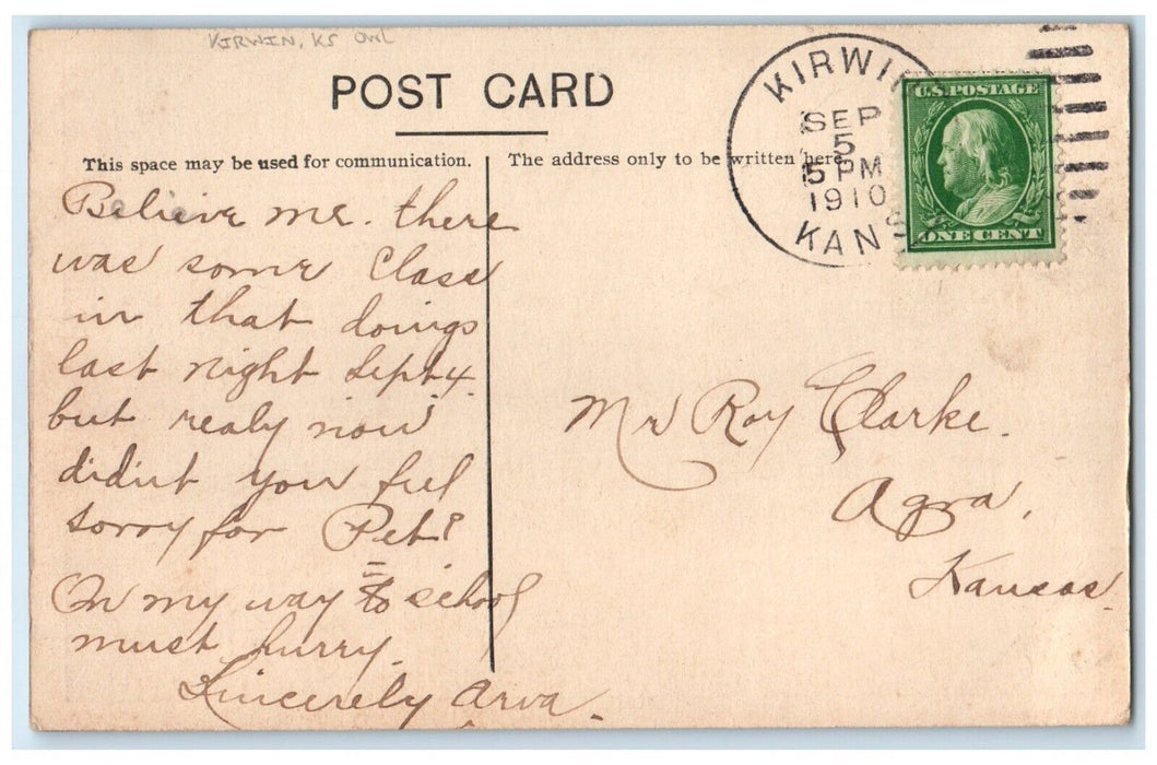Puppy Dog Owl Crescent Moon I'm Afraid To Go Home In The Dark Kirwin KS Postcard