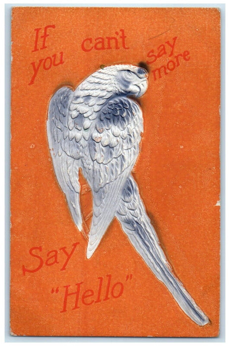 1911 Parrot If You Can't Say More Say Hello Bigelow Kansas KS Embossed Postcard