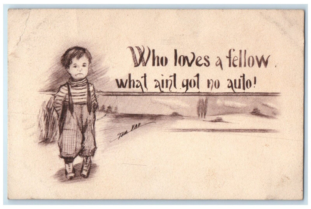 1911 Boy Who Loves A Fellow What Aint Got No Auto Centralia Kansas KS Postcard