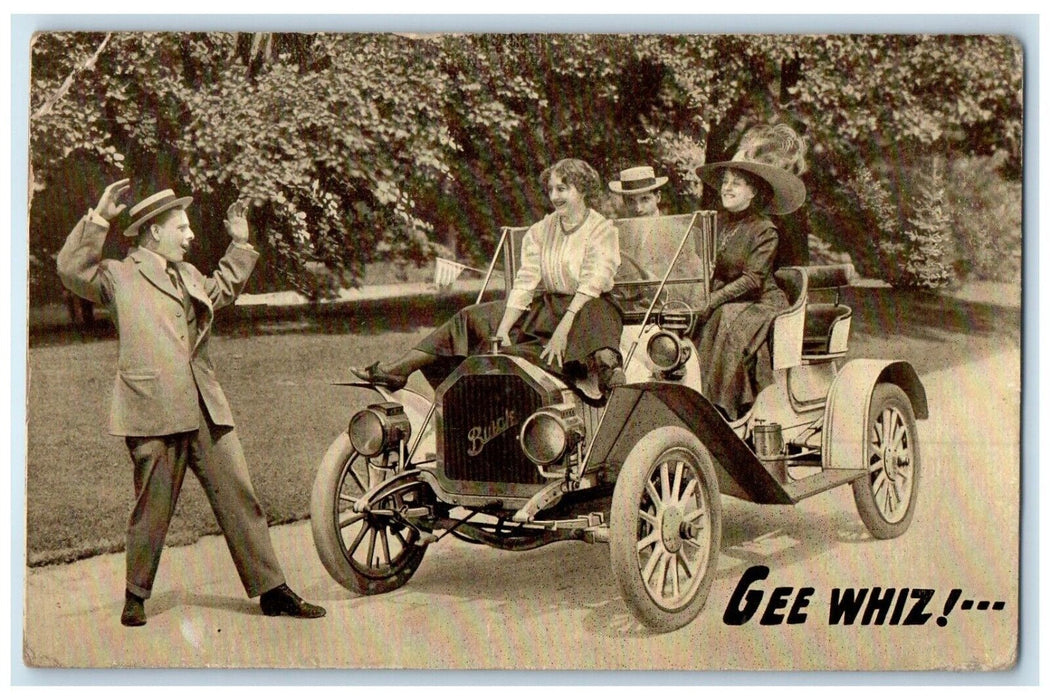 1910 Woman Driving Buick Car Gee Whiz Reading Pennsylvania PA Antique Postcard