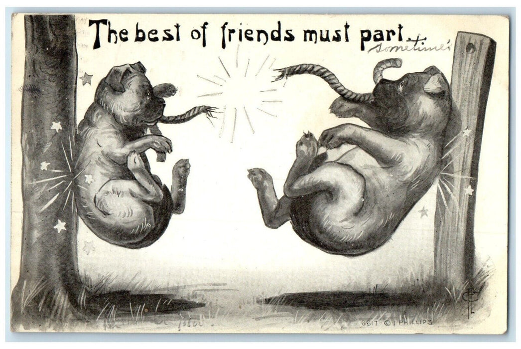 1911 Dogs Broken Rope The Best Of Friends Must Part Kirwin KS Antique Postcard